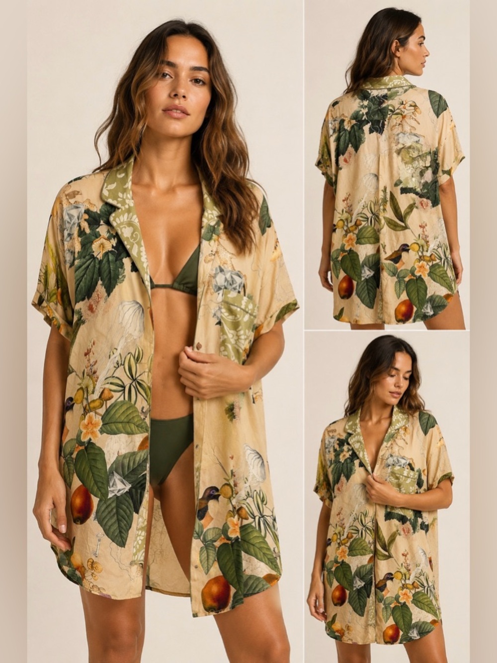 Maaji Tropical Art Print Swim Cover Up Shirt Dress Resortwear Large